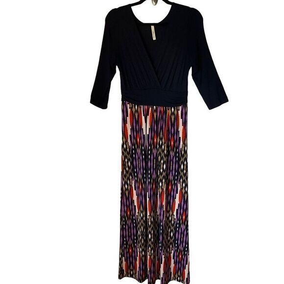 Gilli Sima VNeck 3/4 Sleeve Printed Maxi Dress, large - Picture 3 of 16